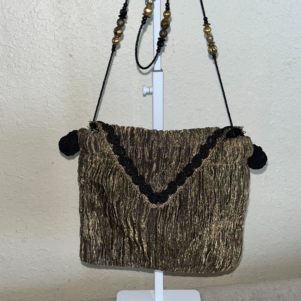 Vintage Lisa Violeto Metallic Elegant Beaded Strap Evening Event Purse
